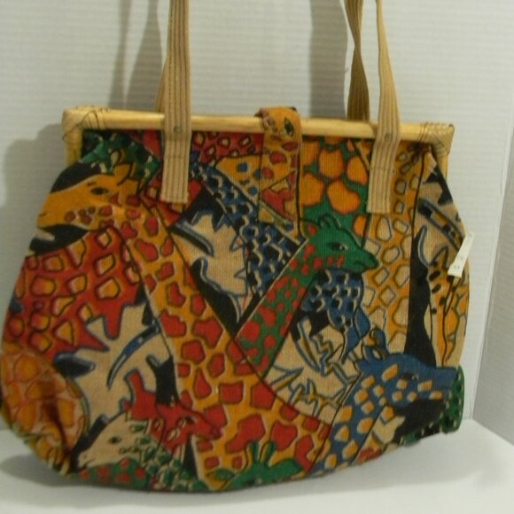 unbranded Handbags - African Giraffe Print Purse w Bamboo Closure NOS Vintage Red Green Yellow